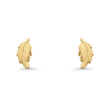 14K Yellow Gold Leaf Post Stud Earring 13mm
